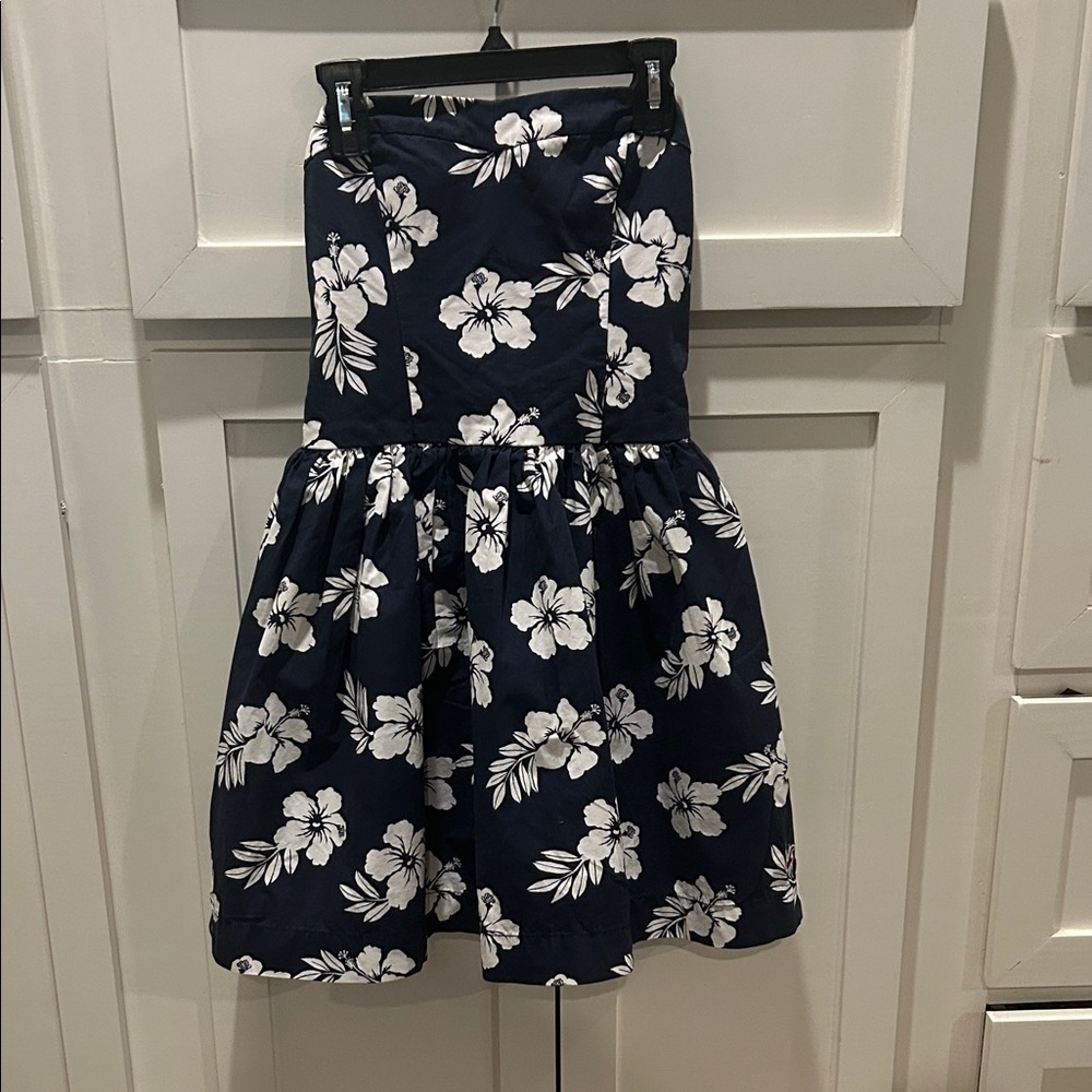 Hollister Navy and White Floral strapless Dress